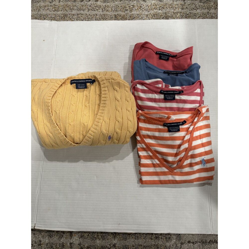 Ralph Lauren Sport Lot 4 V-Neck short sleeve shirt & cable knit sweater large